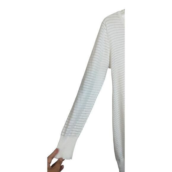 4279)Patricia Luca Long Sleeve Pullover Stripe Ribbed Semi Sheer Tunic Sweater M - Picture 3 of 7